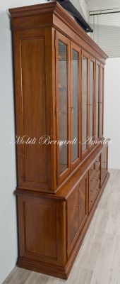 LB55 Walnut Bookcase Raised Base Inlaid Doors Glass Doors 13 Drawers